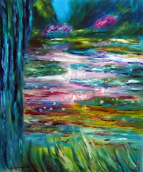 Monet japansk hage i Giverny venstre panel, 2024 (olje på lerret)