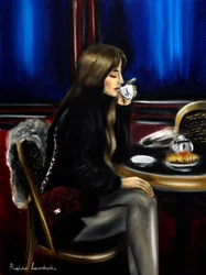 Kvinne på en kafé i Paris II, 2024 (olje på lerret)