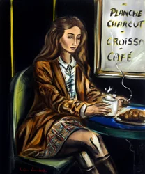 Kvinne på en parisisk kafé III, 2025 (olje på lerret)