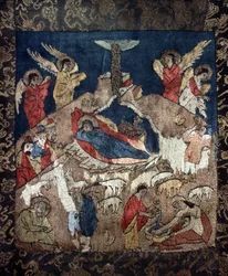 Nativity Detalj av et likklede, 1400-tallet