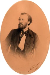 Portrett av poeten Yakov Petrovich Polonsky (Iakov Petrovitch Polonski) (1820-1898). Albumin bilde
