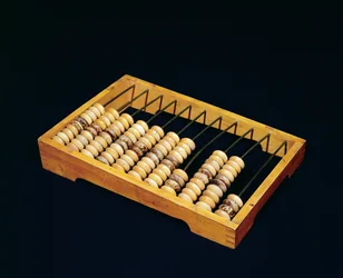 Abacus, perlekalkulator, sannsynligvis 1800-tallet (tre og metall)