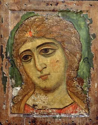Erkeengel Gabriel (engel med gyldent hår) russisk ikon, 1100-tallet (eggtempera på panel)