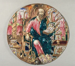 Forgylt og emaljeplakett som viser St. Johannes evangelisten, verkstedet i Kreml i Moskva, 1600-tallet (gull og emalje)