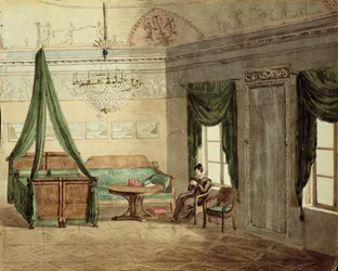 Nyklassisk sengekammer, 1819 (wc på papir)
