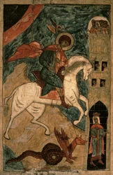 St. George and the Dragon, russisk ikon fra Vologda, 1400-tallet (tempera på panel)