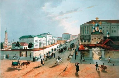 Det keiserlige postkontor i Moskva, gravert av A. Muller, 1840-årene