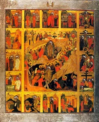 Nedstigningen til helvete med scenene fra Kristi lidenskap, 1500-tallet.