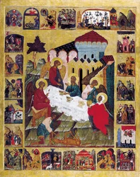 Det gamle testamentets treenighet med scener fra 1. Mosebok, c1580.