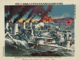 Russiske torpedo-destroyere angrepet av japanske torpedo-destroyere ved Port Arthur