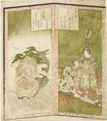Seiobo (Queen Mother of the West) og skilpadde, fra en hexaptyk uten navn som viser et par sammenleggbare skjermer