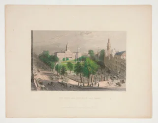 The Park and City Hall, New York, illustration for Nathaniel Parker Willis   1349627   no       norwegian Successfully Translated  Original: Dancers and Performers Page from a Sketchbook, c. 1911. Translat: Dancers and Performers Page from a Sketchbook, c.