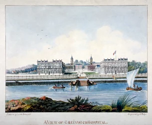 Utsikt over Greenwich Hospital fra Isle of Dogs, London, c1800