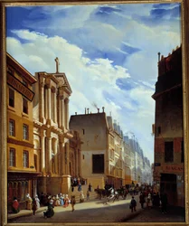 Utsikt over Rue Saint Honore og kirken Saint Roch i Paris i 1840 (olje på lerret)
