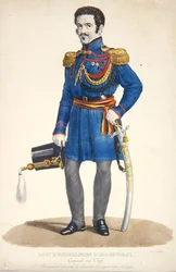 Emmanuel Vanderlinden, general baron av Hooghvorst, sjef for sivilgarden i Belgia, gravert av F. Judenne