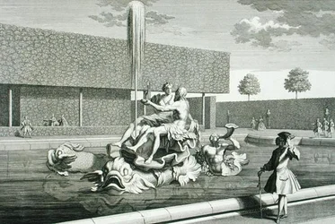 Neptunus og Thetis-fontenen ved Belvedere-palasset, Wien, gravert av Jakob Gottlieb Thelott (ca. 1711-75), publisert ca. 1730-40 (gravering)