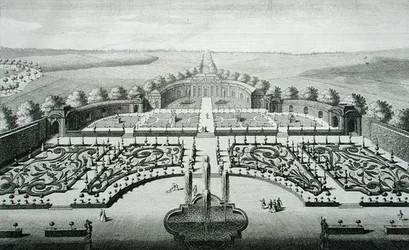 Utsikt over oransjeriet ved Geibach, gravert av Johann Georg Pintz (1697-1767/8)