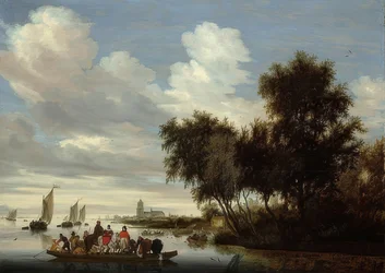 Elvelandskap med ferge. 1649