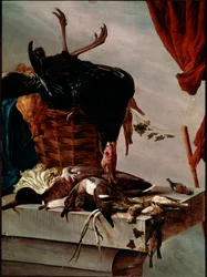 Stilleben med kalkun-maleri av Salomon Van Ruysdael eller Ruisdael (1600-1670) 1661 Dim. 112x85 cm Paris, Musée du Louvre