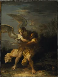 Jakob bryter med engelen (olje på lerret)