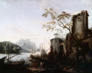 Marine Landscape with Towers with ships and ruiner (Marine Landscape with Towers), ca. 1645,