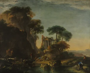 Ruiner i et steinete landskap, ca. 1640 (olje på lerret)