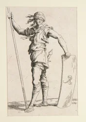 Soldat med lanse og skjold