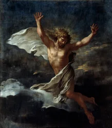 Den oppstandne Kristus-maleriet av Salvator (Salvatore) Rosa (1615-1673) Søn fra 1600-tallet. 1,09x0,96 m Chantilly, Musee Conde