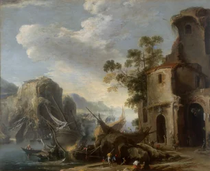 Utsikt over en bukt, verk av Salvatore Rosa, bevart på Galleria Estense i Modena