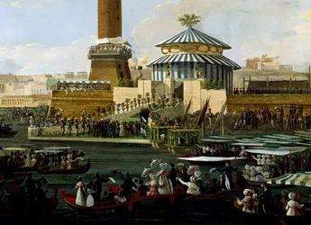 Legger grunnstein for kapell dedikert til Immaculate Virgin som takk for kongens trange flukt fra Agesilao Milanos angrep, av Salvatore Fergola (1799-1874), Italia