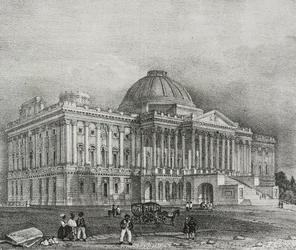 Fasade av Capitol-bygningen i Washington, USA, litografi av Salvatore Puglia fra Poliorama Pittoresco, n 42, 28. mai