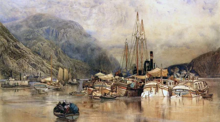 Frakt på Hudson River (akvarell på papir)