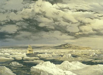 Første observasjon av land fra HMS Investigator, 6. september 1850, gravert av E. Walker, 1854