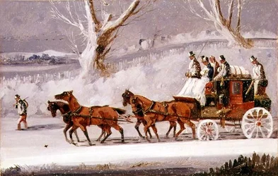 The Royal Mail in a Snow Storm (olje på panel)