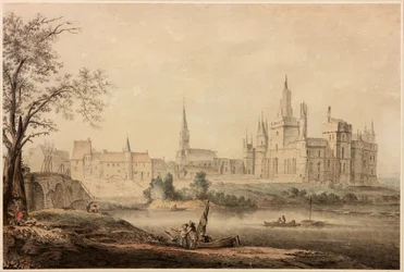 Et fransk slott, 1770 (penn og blekk og wc på papir)