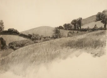 Landlig landskap, 1884 (kull på brunfarget papir)