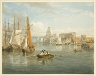 Ser opp den flytende havnen fra Prince Street Bridge og viser Wapping og Redcliffe Parade