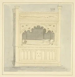 Monument til William Canynges i St Mary Redcliffe (blyant og akvarell på papir)