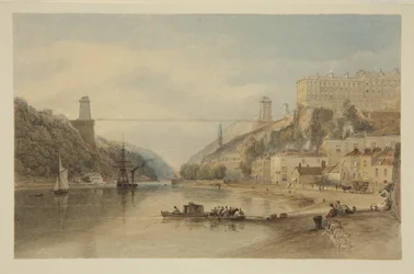 View on the Avon at Hotwells: The Proposed Suspension Bridge, ca. 1836 (blyant og akvarell på papir)