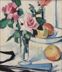 Stilleben med rosa roser,