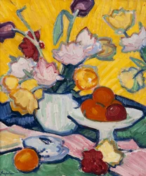 Tulipaner i en keramikkvase, 1910-14