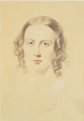 Tidlig portrett av Catherine Dickens, 1838 (kritt, fargestift og blyant på papir)