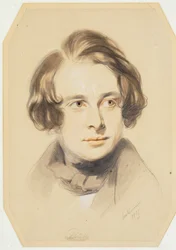 Tidlig portrett av Charles Dickens, 1837 (kritt, fargestift og blyant på papir)