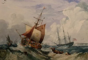 En fransk fiskesmell i en dønning utenfor Dover (akvarell)