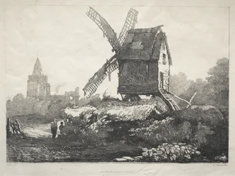 En serie med eldgamle bygninger og landlige hytter i Nord-England: Ved Crowland, vindmølle