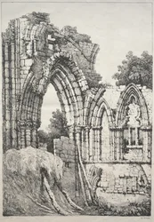 En serie med eldgamle bygninger og landlige hytter i Nord-England: At York, Ruins, 1821.