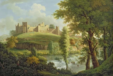 Ludlow Castle med Dinham Weir, fra sørvest, ca. 1765-69 (olje på lerret)