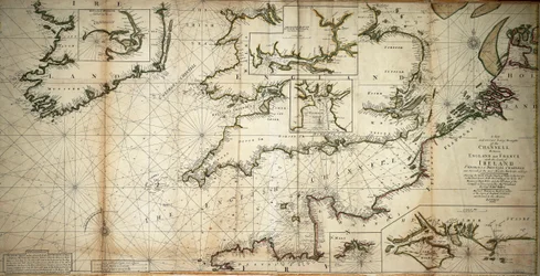 En ny og korrekt stor dypgang av Kanalen mellom England og Frankrike med kysten av Irland, St. Georges og Bristol, Kanalen og flere av de mest bemerkelsesverdige havnene generelt.