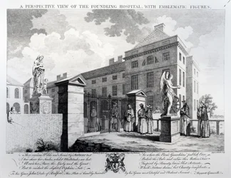 Et perspektivbilde av Foundling Hospital, gravert av Edward Rooker, 1749