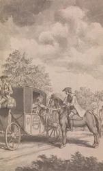 En illustrasjon til Newgate-kalenderen: Raby finner en kvinnes ring vanskelig å bli trukket av, kuttet av fingeren hennes, nær Finchley